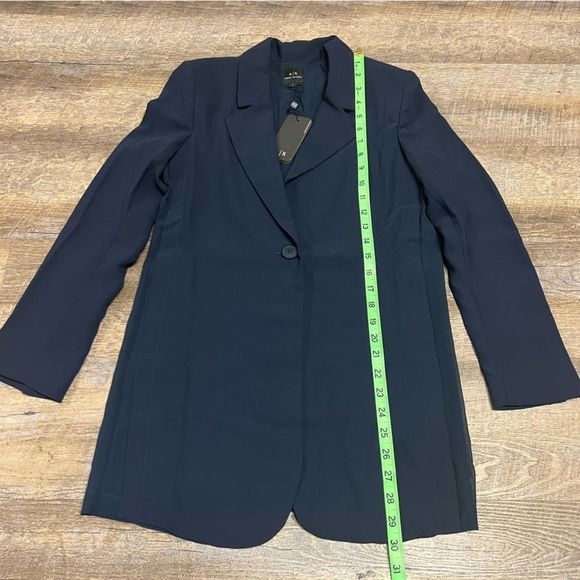 Armani Exchange Blazer Women's 0 Navy Blue Polyester One Button Mesh Sides NWT - Picture 2 of 10